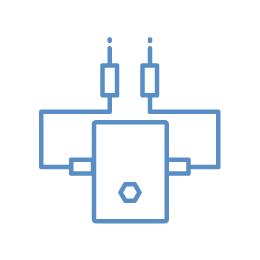 Outline graphic of a effects pedal and cables