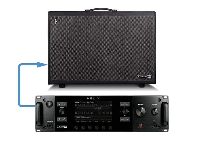 Helix Rack with arrow showing connection to Powercab