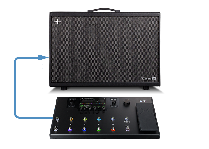 Helix LT with arrow showing connection to Powercab