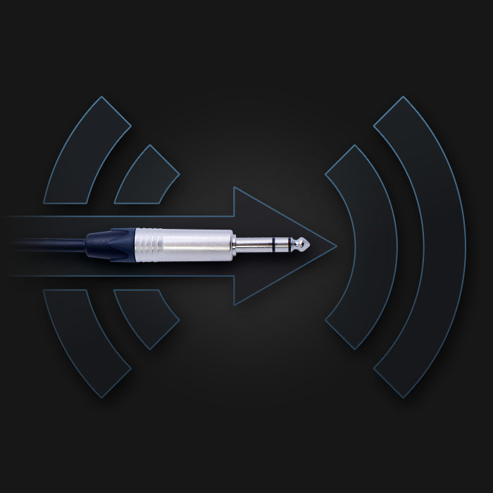 Graphic of guitar cable tip in an arrow